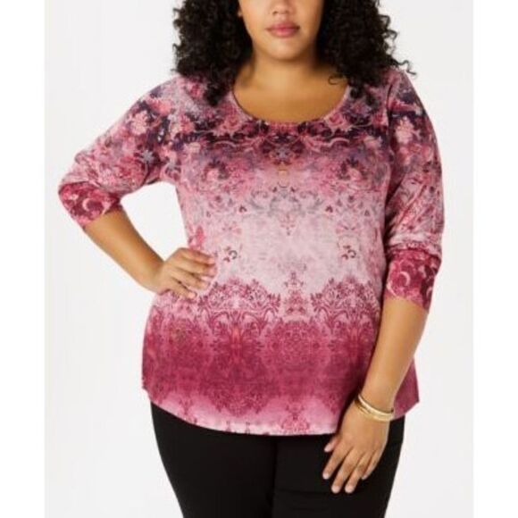 NWT Style & Co Knit Top Multi Printed Scoop Neck - Picture 1 of 1